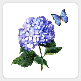 Blue hydrangea and butterfly Sticker